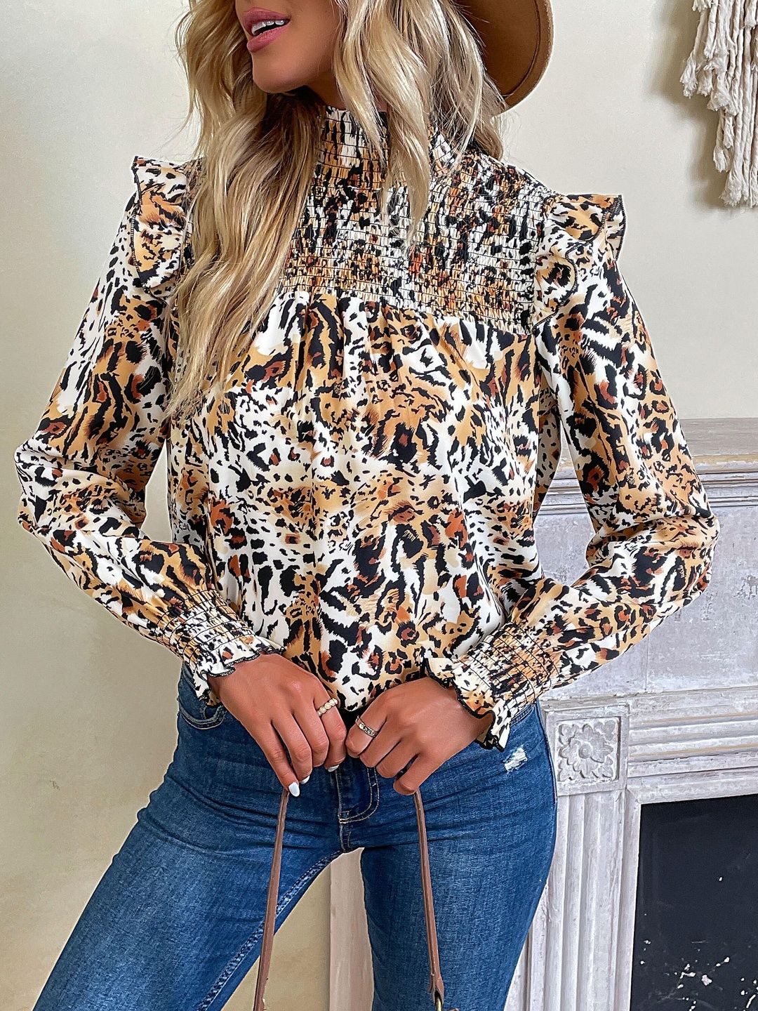 Women's Grey Nowi Stylish Leopard Print Top