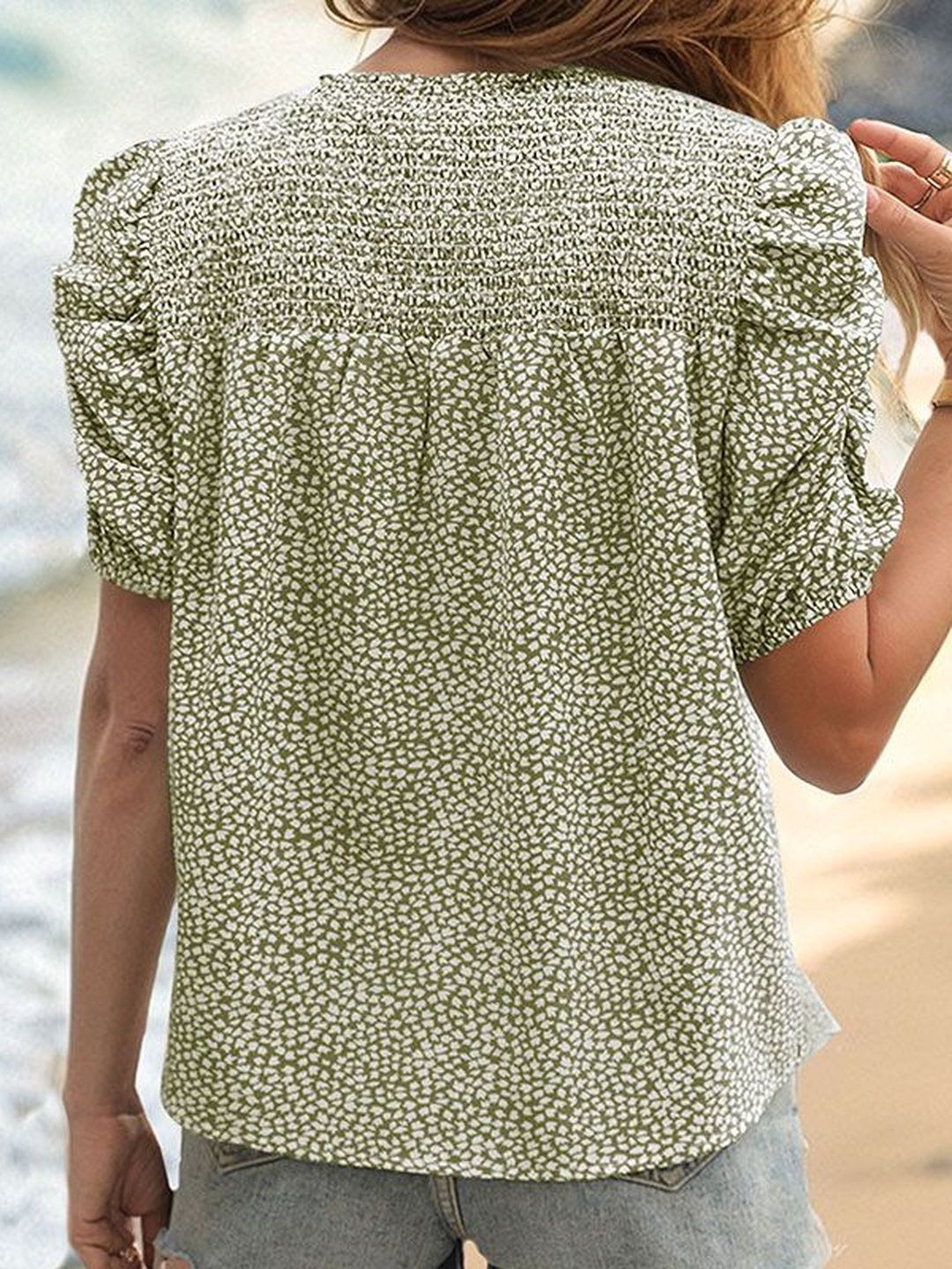 Floral Print Puff Sleeve Cotton Top