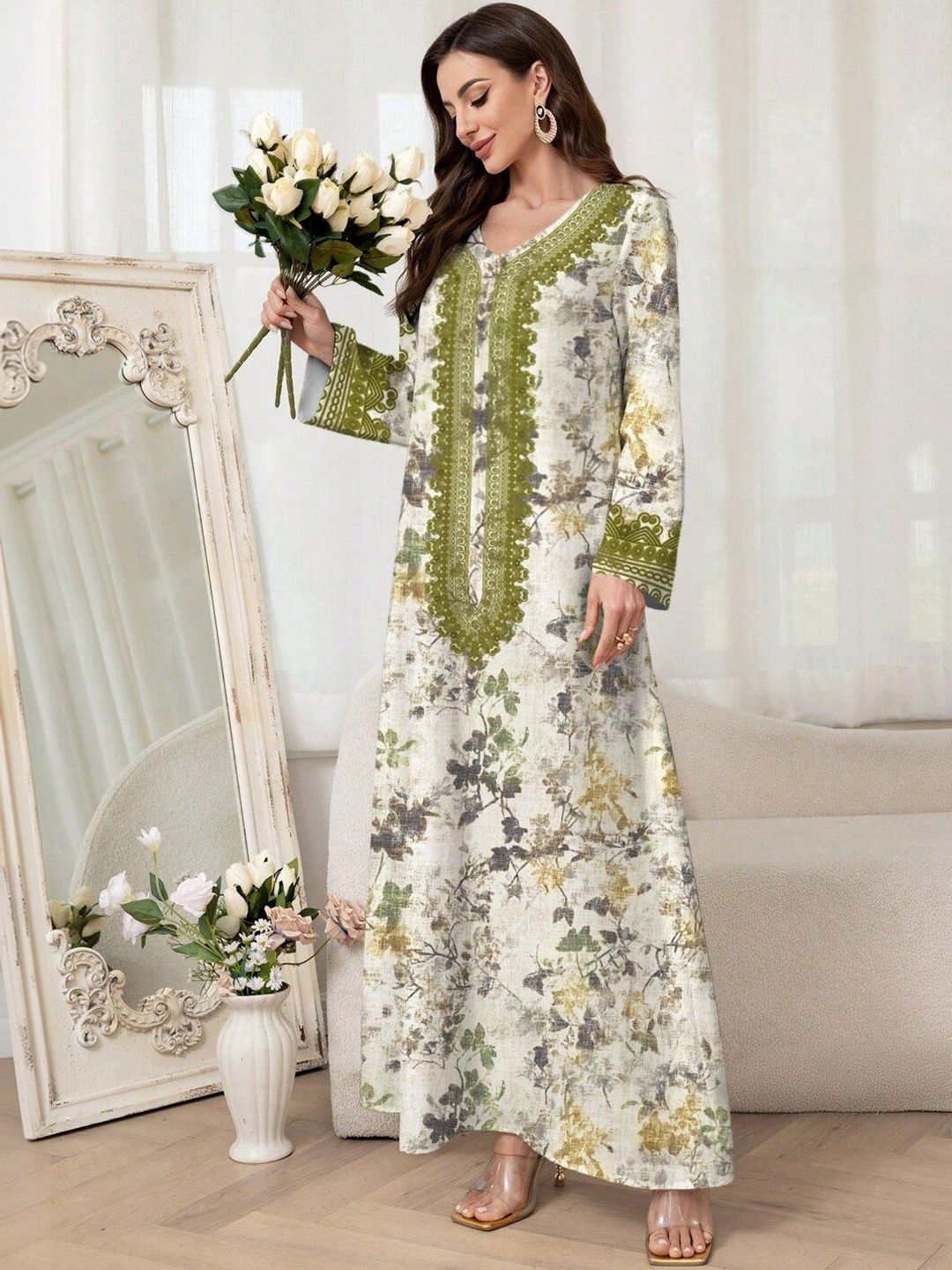 Floral Print Kaftan Maxi Dress