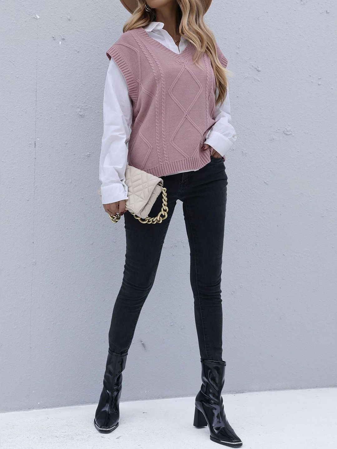 Women's Purple Cable Knit Sweater Vest