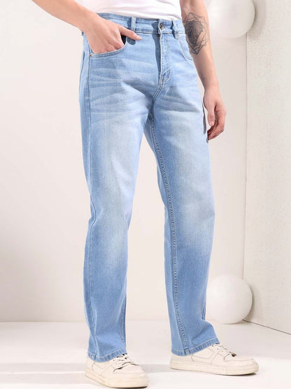 Men Straight Fit Mid-Rise Light Fade Jeans
