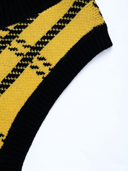 Women's Yellow Checked Crop Sweater Vest