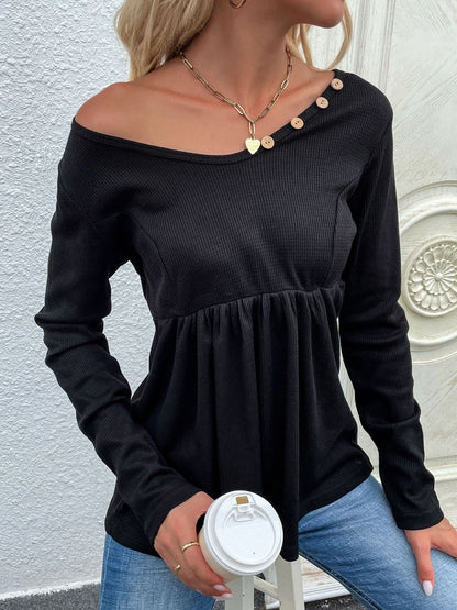 Ribbed Pullover in Black - Nowi Korean Fashion