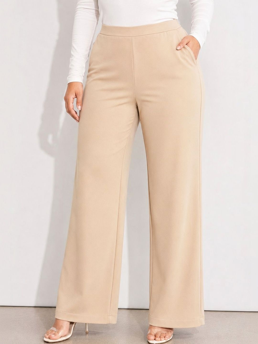 Women Relaxed Straight Fit High-Rise Trousers