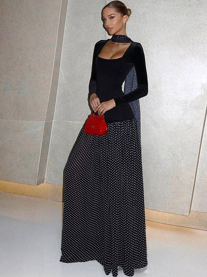 NOWI Polka Dot Print Maxi Dress