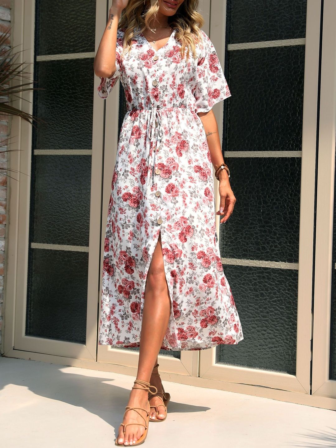 Floral Print A-Line Midi Dress