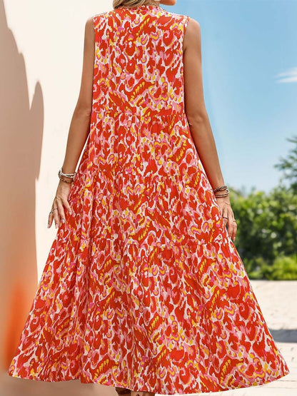 Women's Red Printed A-Line Midi Dress