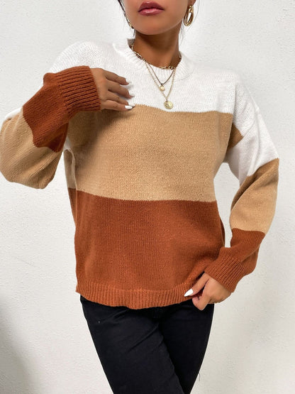 Women's Brown Colourblocked Pullover Blend Printed
