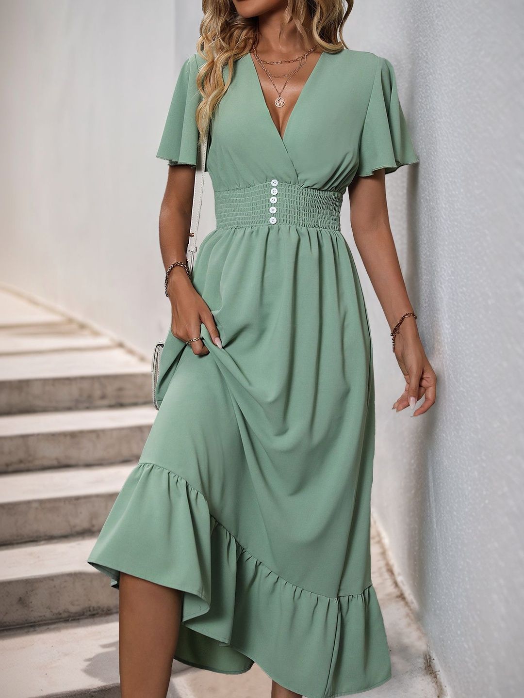 Flutter Sleeve Fit & Flare Midi Dress