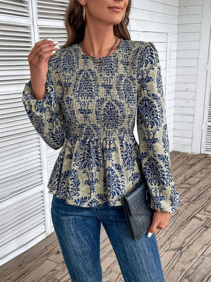 Women's Blue Floral Print Cotton Top