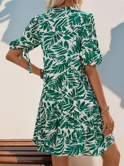 Floral Print Puff Sleeve Mini Dress