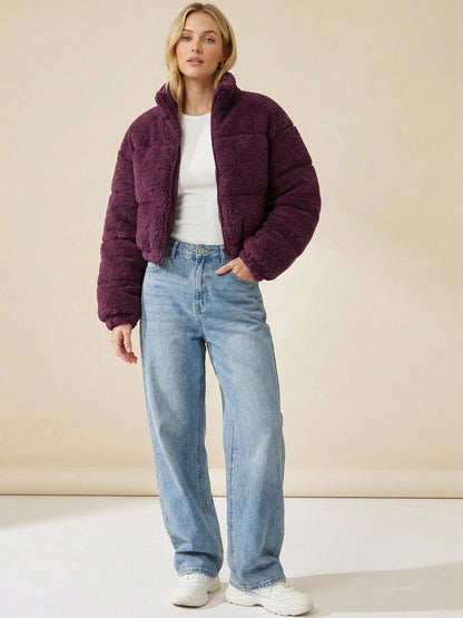 NOWI Women Woollen Crop Puffer Jacket