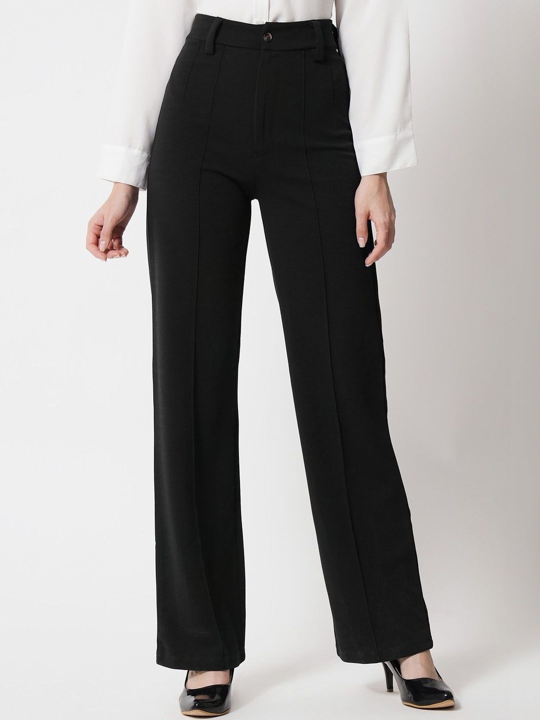 Women High-Rise Regular Fit Solid Formal Trousers