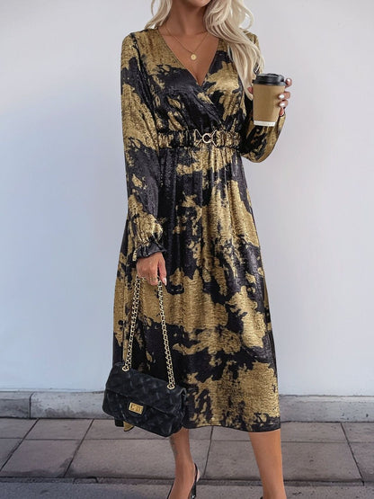 Print Midi Dress in Gold - Nowi Korean Fashion