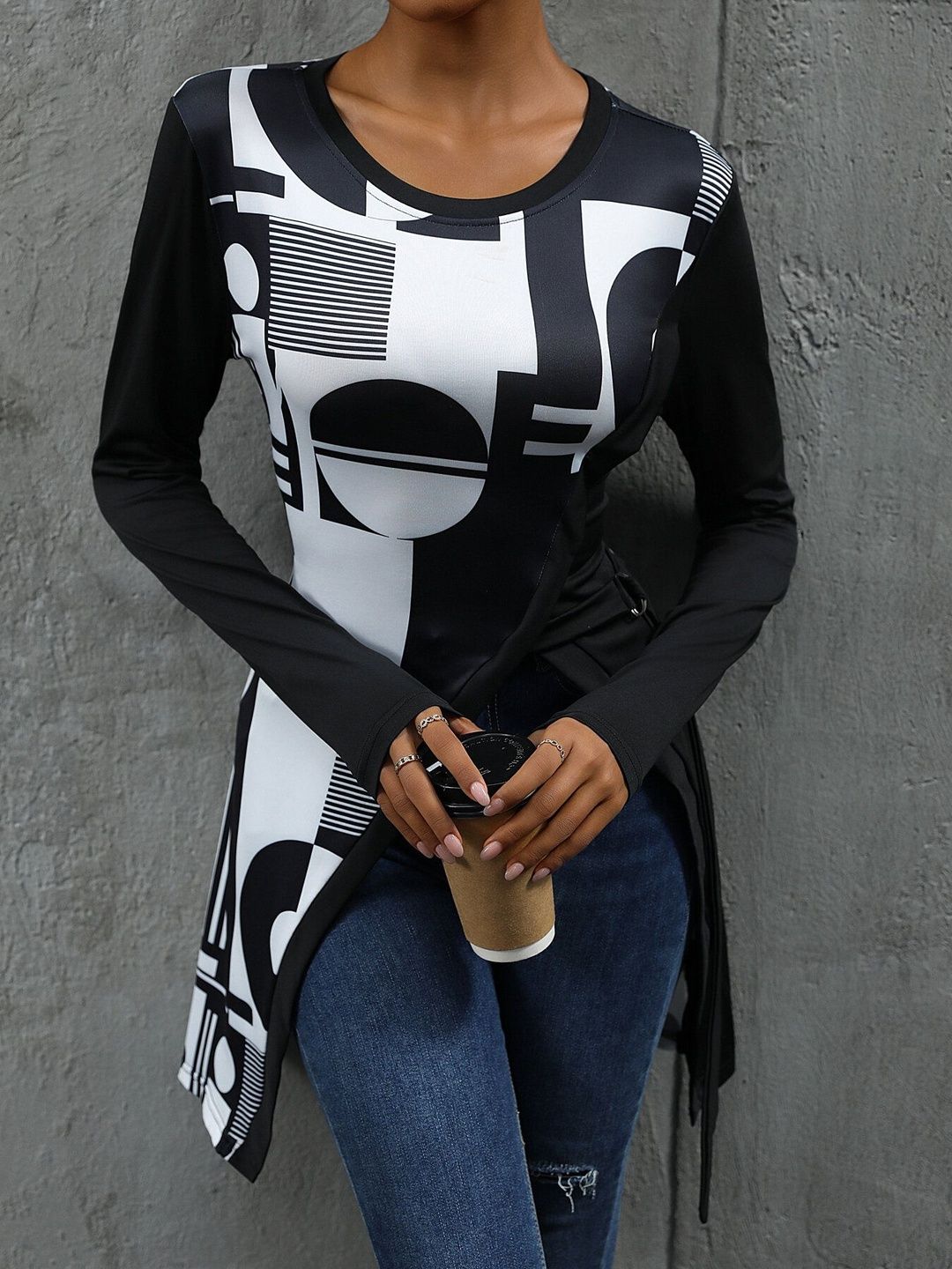 Print Fit & Flare Dress in Black - Nowi Korean Fashion