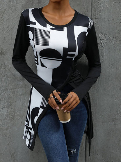 Print Fit & Flare Dress in Black - Nowi Korean Fashion