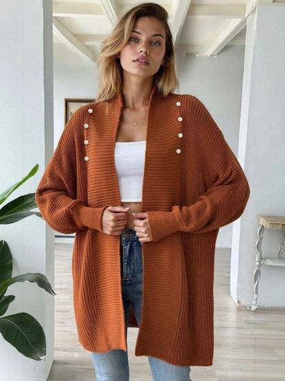 Ribbed Longline Cardigan in Brown acrylic - Nowi Korean Fashion