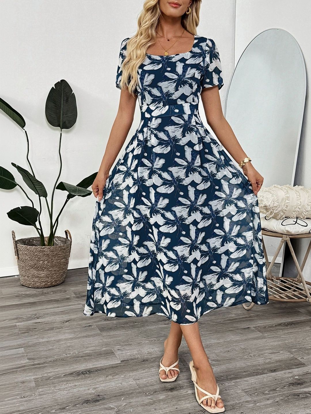 Floral Print Fit & Flare Midi Dress