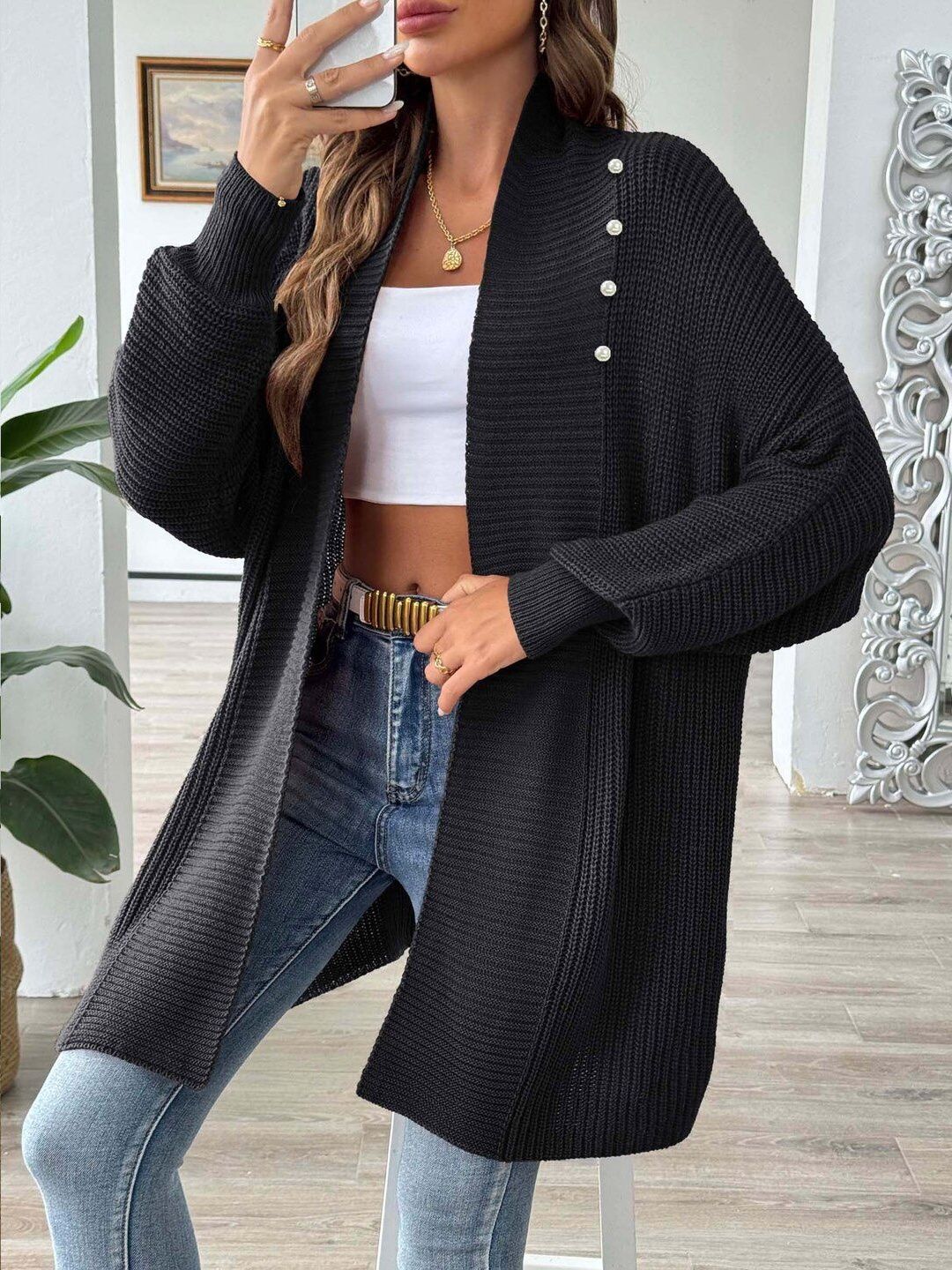 Women Ribbed Longline Cardigan