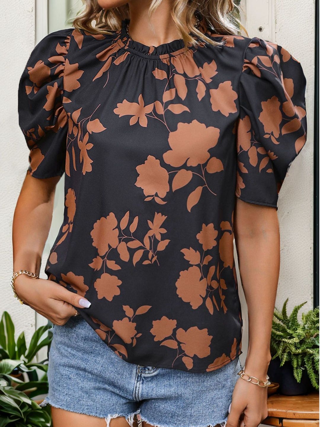 Floral Print Puff Sleeve Top
