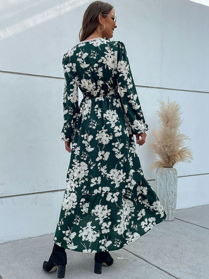 Women's Green Floral Print Fit & Flare Midi Dress Blend