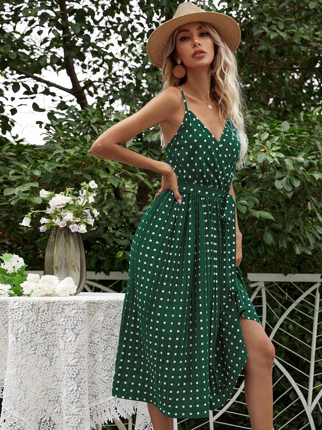 Polka Dot Print Fit & Flare Midi Dress