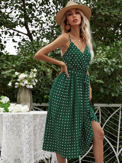 Polka Dot Print Fit & Flare Midi Dress