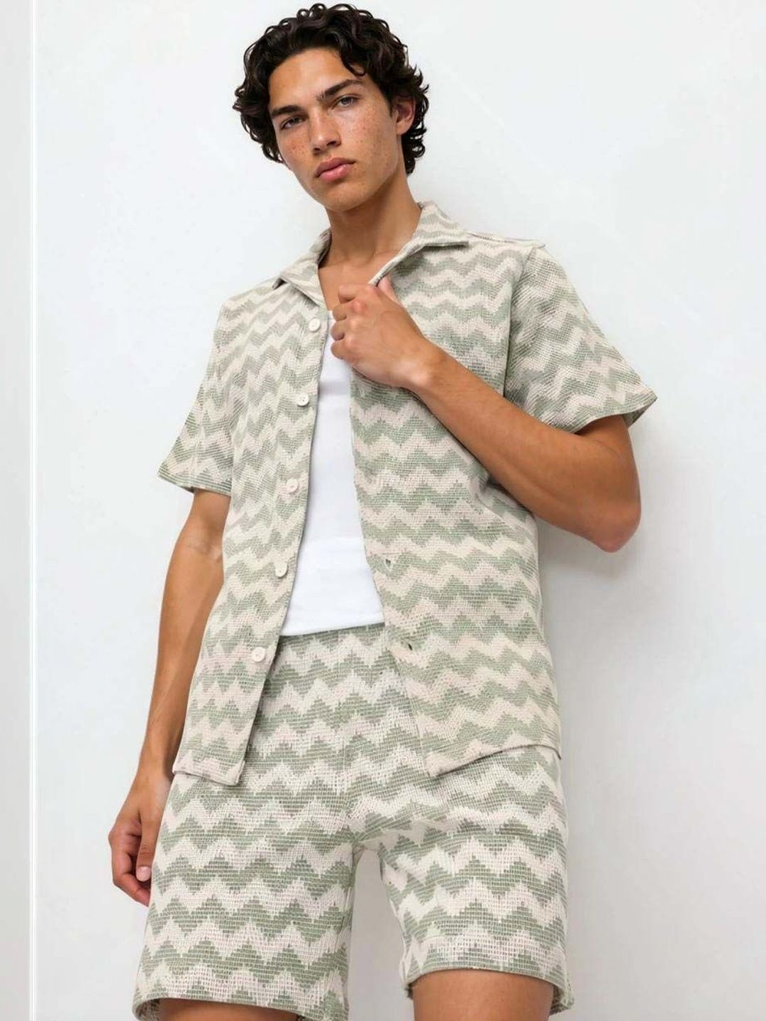 Crochet Woven Design Shirt with Shorts