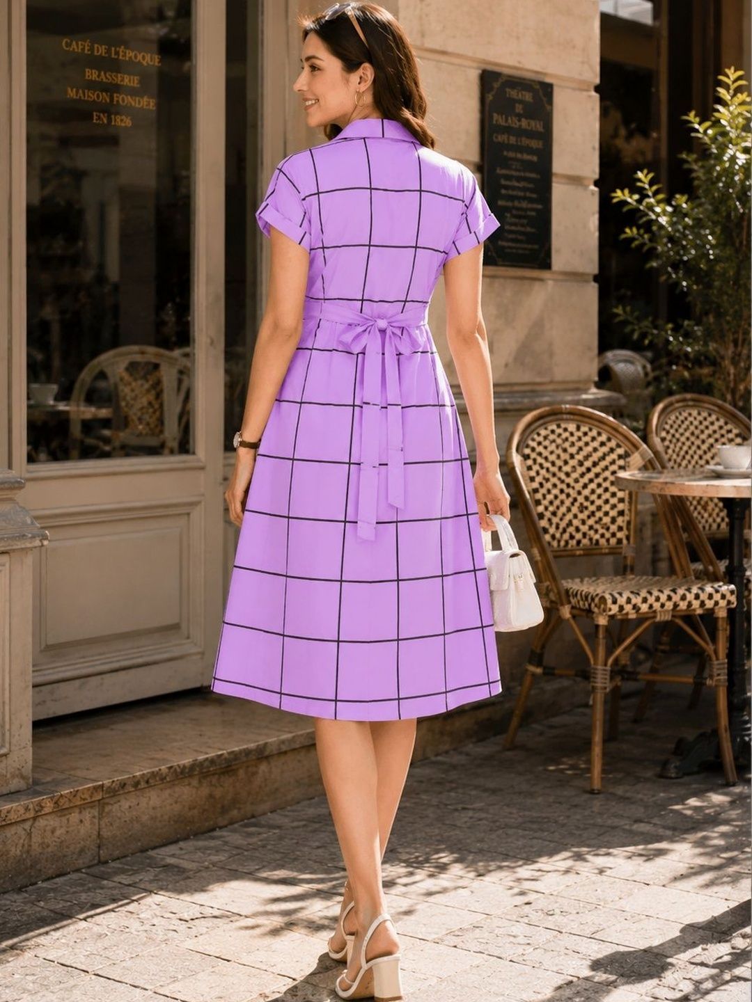 Checked Crepe Fit & Flare Midi Dress