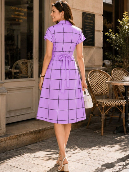 Checked Crepe Fit & Flare Midi Dress
