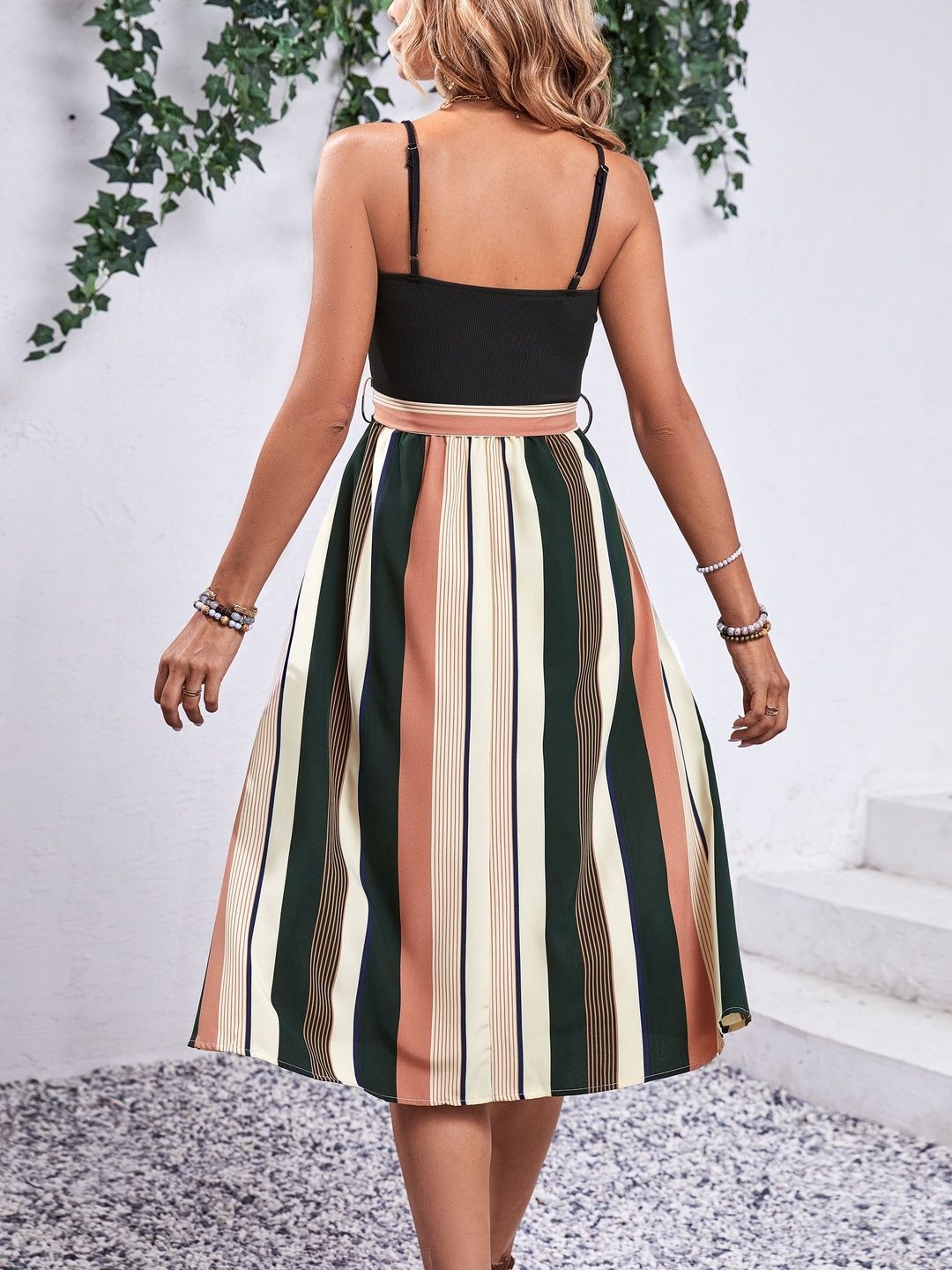Striped Fit & Flare Midi Dress