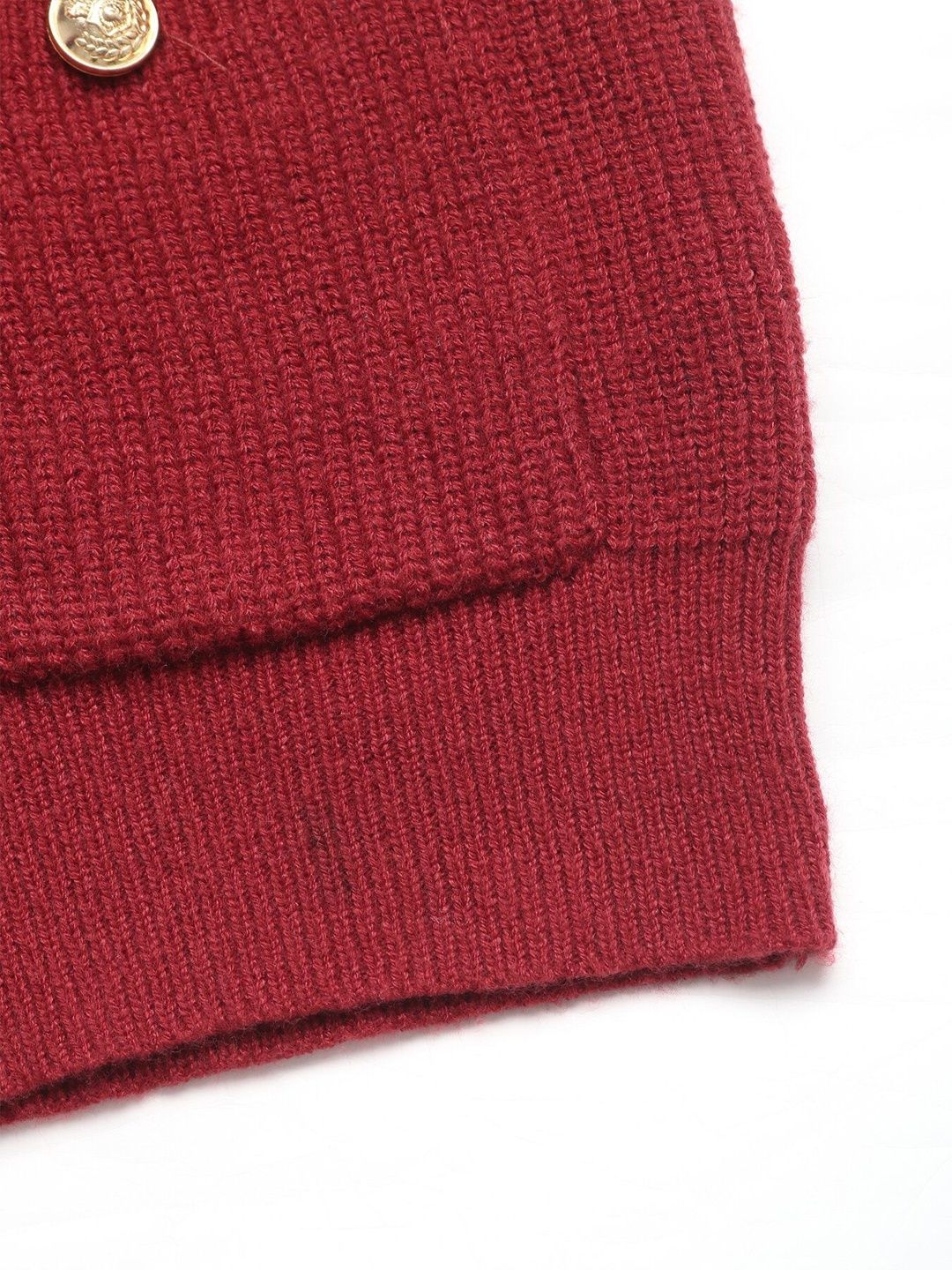Women's Maroon Ribbed Sleeveless Cardigan