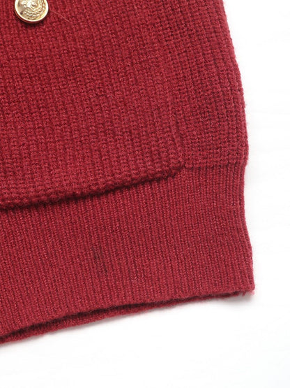 Women's Maroon Ribbed Sleeveless Cardigan