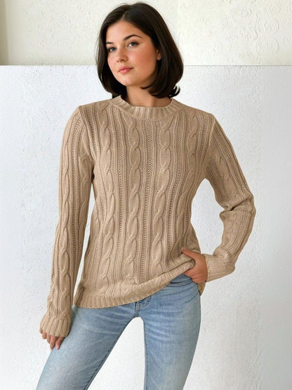 Cable Knit Pullover in Brown acrylic Style 650 - Nowi Korean Fashion