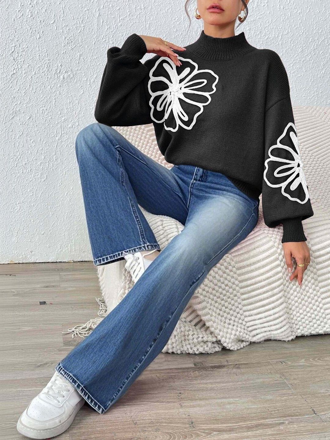 Women Floral Pullover with Embroidered Detail