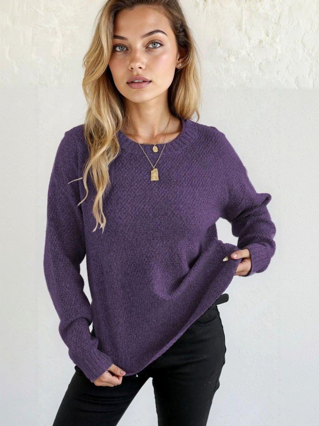 Pullover in Purple acrylic - Nowi Korean Fashion