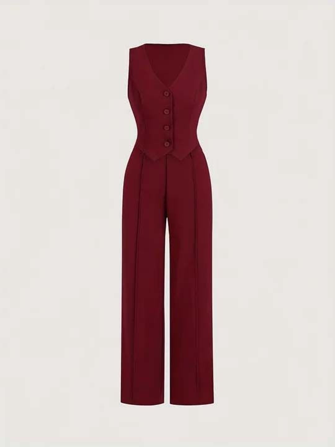 Maroon Solid Vest Top with Trousers