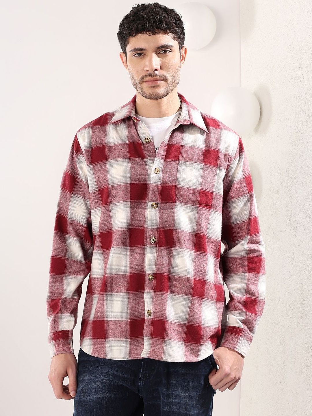 NOWI Men Tartan Checks Checked Casual Shirt