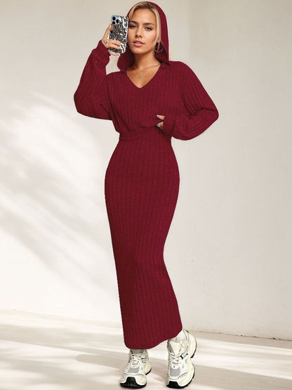 V-Neck Sweatshirt & Skirt Co-Ords in Red - Nowi Korean Fashion