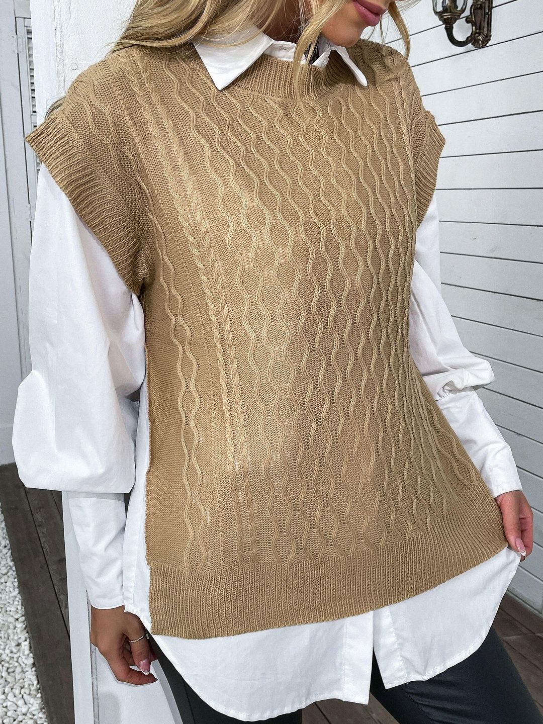 Women's Grey Nowi Women Cable Knit Sweater Vest