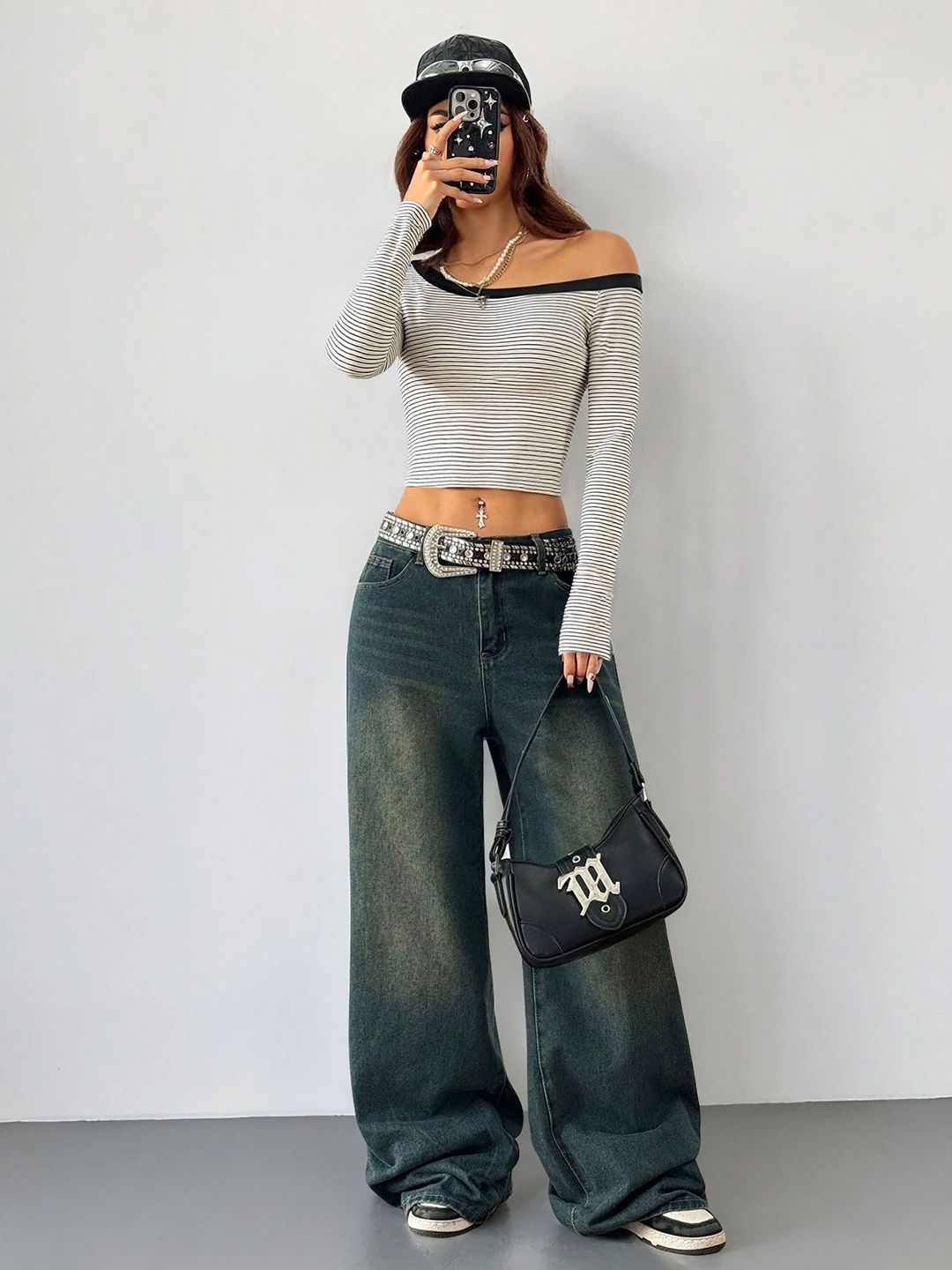 Striped Off-Shoulder Cotton Crop Top