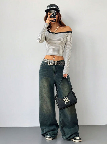 Striped Off-Shoulder Cotton Crop Top