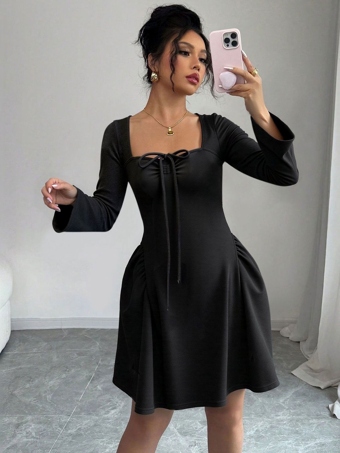 Fit & Flare Dress in Black Style 429 - Nowi Korean Fashion