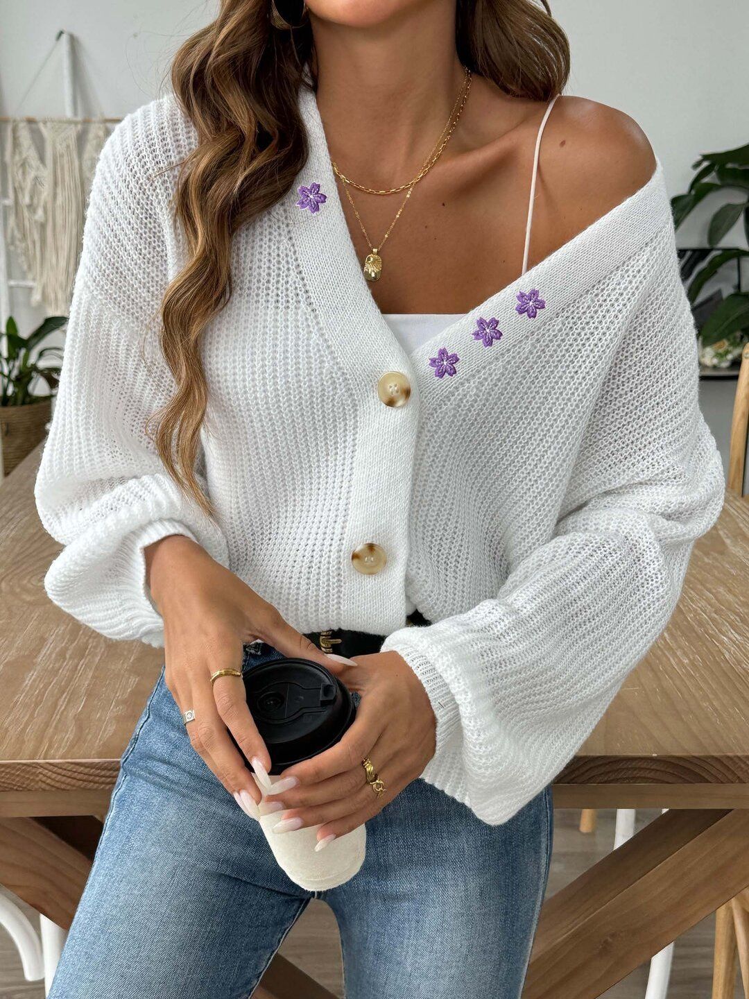 Women Floral Cardigan with Embroidered Detail