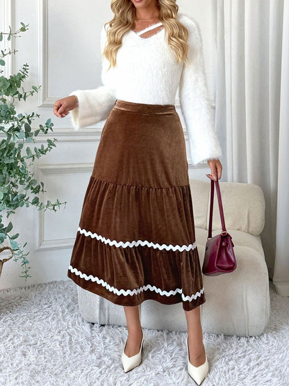 Women Solid Brown Midi Skirt