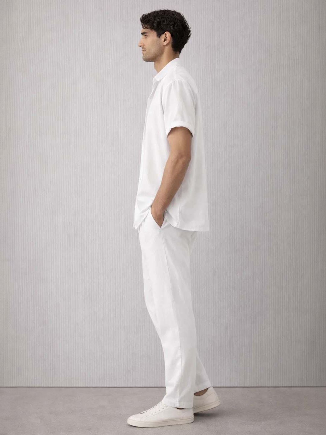 White Mandarin Collar Shirt with Trousers Co-Ords