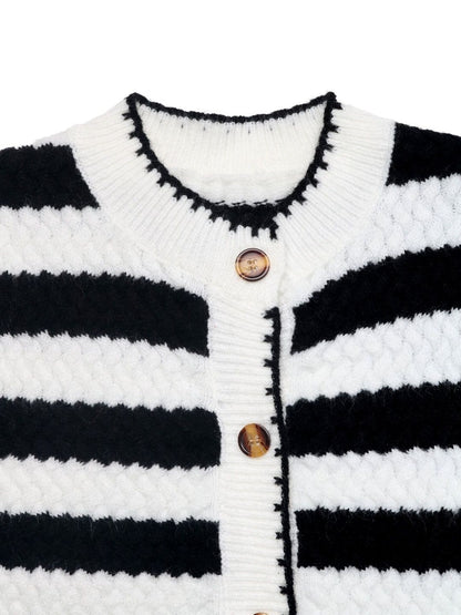 Women's White Striped Cardigan Blend