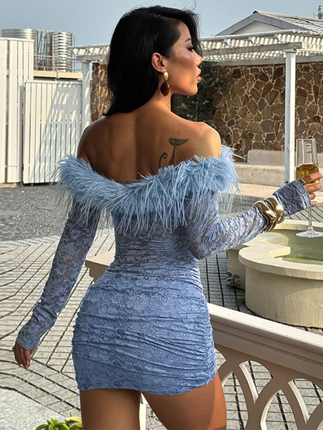 NOWI Off-Shoulder Bodycon Mini Dress