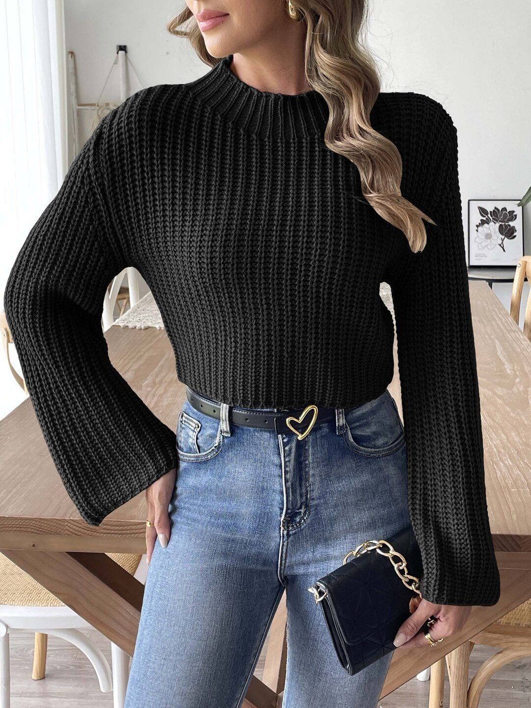 Women Ribbed Crop Pullover