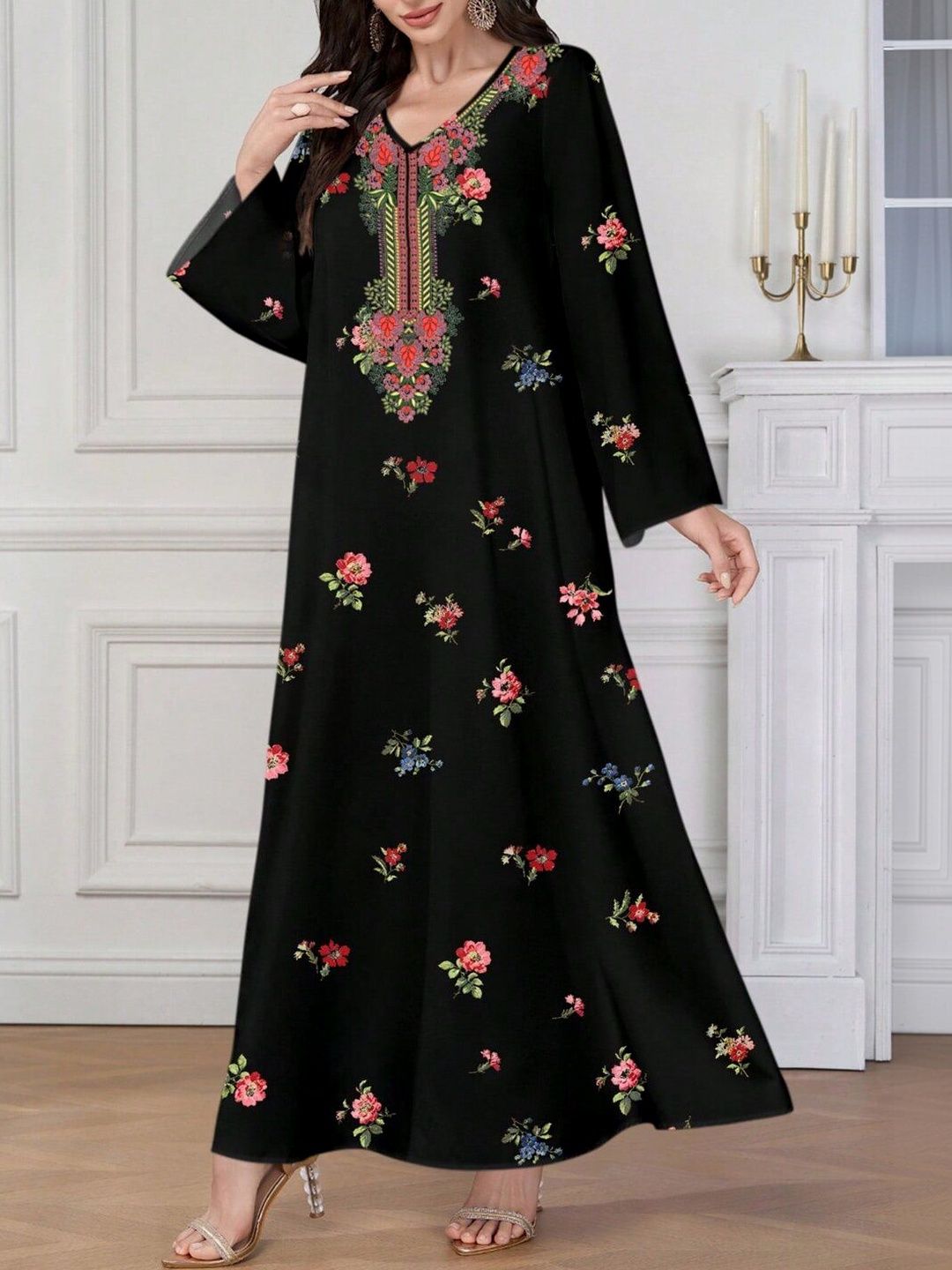 Floral Print Kaftan Maxi Dress